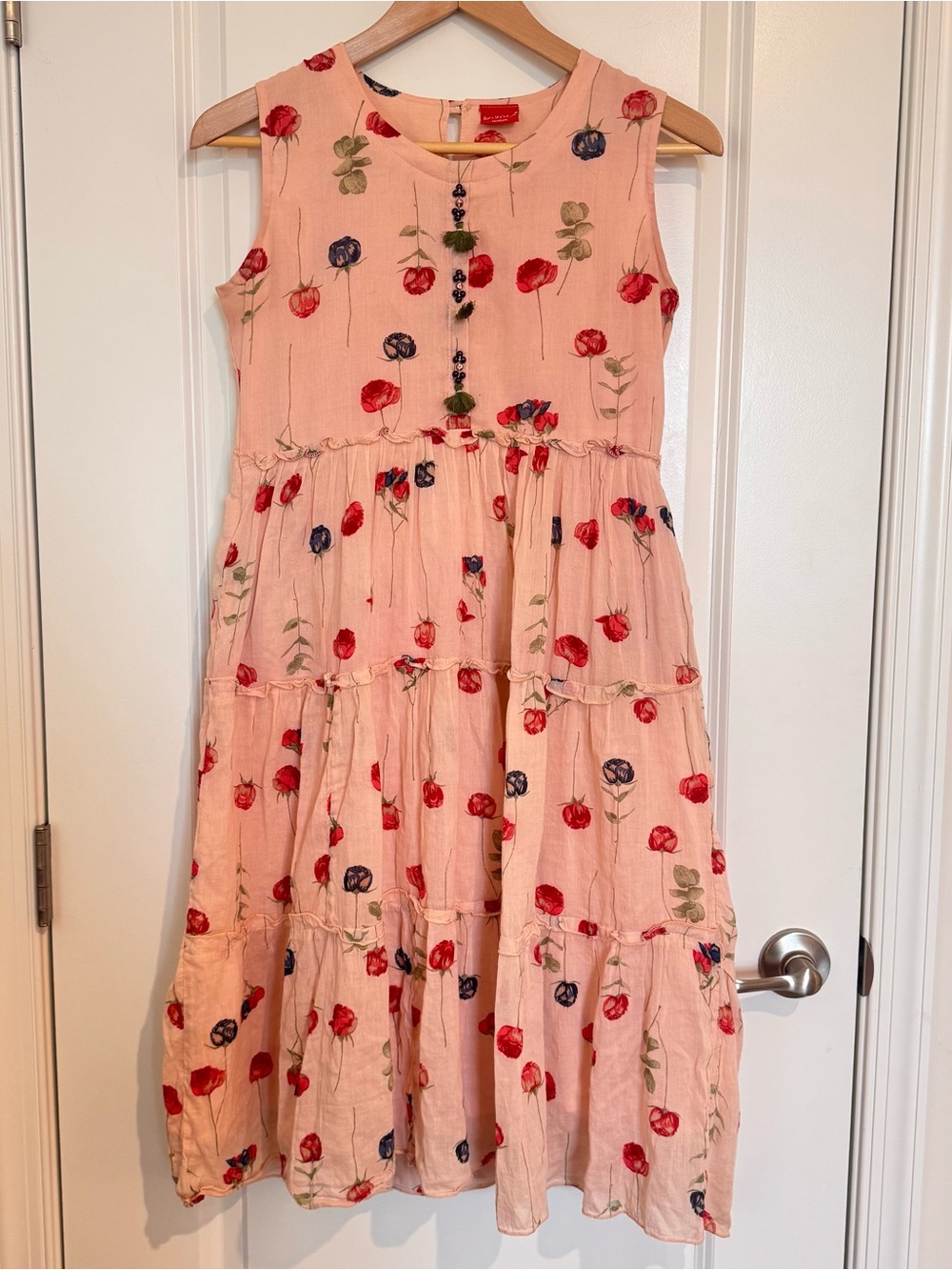 Pink Tiered Floral Zola Dress Size Small Embroidery Beading Boho Cottagecore